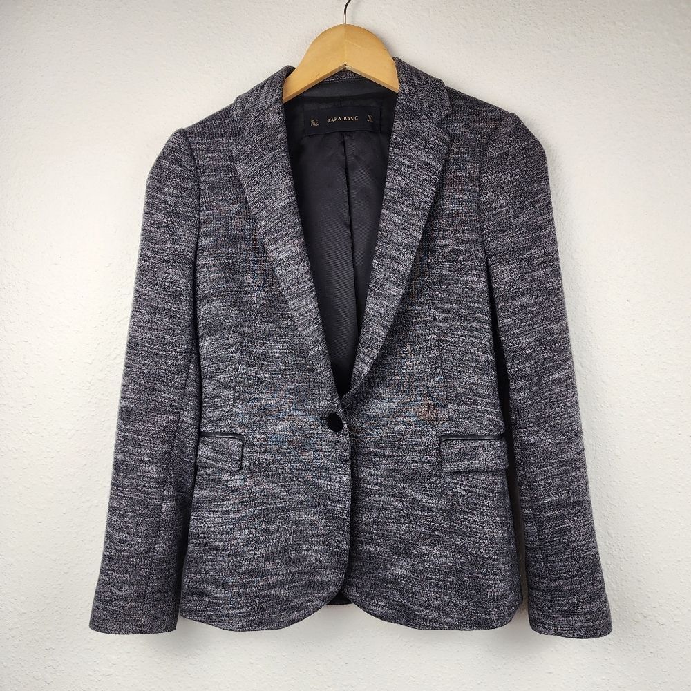 ZARA Basic Gray Textured Blazer Single Button Business Casual Women's Size Small